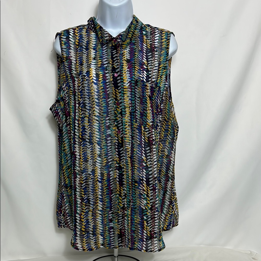 Liz Claiborne Women’s Size XL Multicolor Sleeveless Artsy Blouse Tank Top